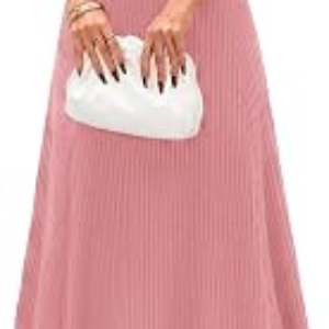 BTFBM Womens Summer Dresses 2026 Asymmetrical Neck Short Sleeve Pleated Knit Spring Sweater Midi Dress Business Casual(Pink, Small)