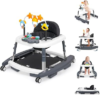 5-in-1 Music and Lights Foldable Baby Walker, Baby Walker with Wheels Portable with 5 Adjustable Heights, Infant Toddler Walker for Baby Boy Girls 6-18 Months（Grey）