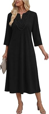 Zeagoo 3/4 Sleeve Dress Midi Dresses V Neck