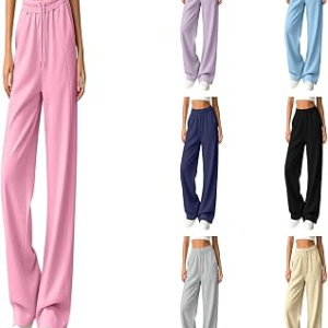 Women’s Wide Leg Sweatpants Lightweight Baggy Casual Fall Lounge Sweat Pants with Pockets and D