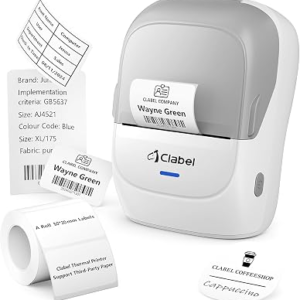CLABEL Thermal Label Maker Machine 221B Mini Portable Label Printer Thermal Labeling Printing Machine Sticker Bluetooth Label Printer Barcode Inkless Labelmaker for Price Logo Clothing (Gray White)