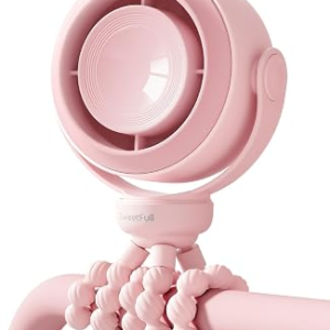 SWEETFULL Portable Stroller Fan, Pinch-Proof Baby Fan, 5-Speed Quiet Mini Clip on Fan, USB-C Rechargeable Battery, LED Display for Car Seat, Crib & Travel – Pink