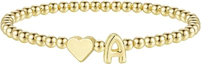 MOOHAM Gold Beaded Heart Initial Bracelet