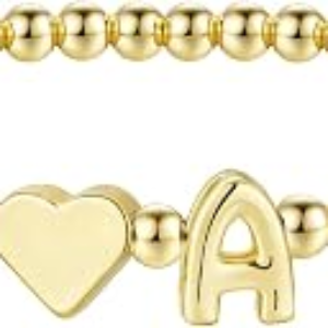 MOOHAM Gold Beaded Heart Initial Bracelet