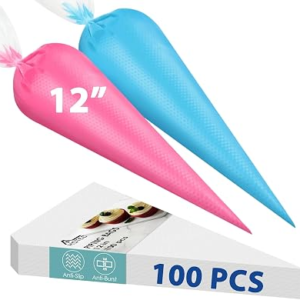 HOTEC 100Pcs 12 Inch Anti-Burst Disposable Piping Bags, Non-Slip Food Grade BPA-Free Pastry Bags for Cake, Cupcake, Cookie Cream Frosting Decorating Baking Supplies