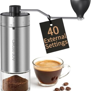 CIRCLE JOY Mini Manual Coffee Grinder with 40 External Adjustable Settings and Ceramic Conical Burr, Portable Stainless Steel Hand Coffee Grinder for Home and Travel