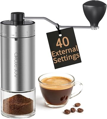 CIRCLE JOY Mini Manual Coffee Grinder with 40 External Adjustable Settings and Ceramic Conical Burr, Portable Stainless Steel Hand Coffee Grinder for Home and Travel