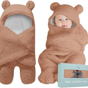 BlueMello Baby Swaddle Blanket | Ultra-Soft Plush Essential for Infants 0-6 Months | Receiving Swaddling Wrap Brown | Ideal Newborn Registry and Toddler Boy Accessories | Perfect Baby Girl Shower Gift
