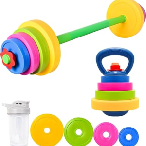 Kids Weight Set – Adjustable Barbell & Kettlebell with Water Bottle | BPA-Free Plastic, Safe for Ages 3-8, Water-Fillable for Adjustable Weight, Boosts Coordination & Confidence
