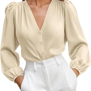 BTFBM Satin Blouses for Women Dressy Casual Button Down Shirts