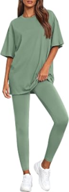 BTFBM Two Piece Lounge Set Women 2026 Fall Casual Oversized Shirts Leggings Matching Workout Airport Travel Outfits(Sage Green, Small)