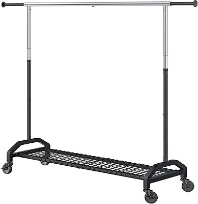 Wiracks Heavy Duty Clothes Rack for Hanging Clothes Extendable Rolling Clothing Rack for Hanging Clothes 350lbs Chrome 51 to 71" W x 16.53" D x 65" to 71" H 3" Industrial Wheels
