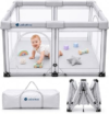 Foldable Baby Playpen, 1-Minute Setup, Lightweight Portable Playpen with Carry Bag, 50″x50″ Indoor Outdoor Safty Play Yard for Babies & Toddlers, Light Gray