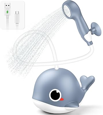 Whale Baby Bath Sprayer, Control the Flow Hands-Free 2 Gentle Modes | Rechargeable baby bath sprayer with wall-mounted suction, hands-free shower for newborns & toddlers, gentle hair & body rinse