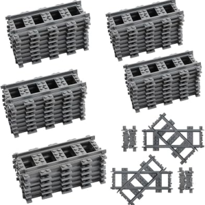 42PCS City Train Tracks, Classic Accessories, Railroad Building Toy Compatible with All Major Brand – 38 Straights, 2 Left Right 45° Intersection Rails, 2 Flexible Rails
