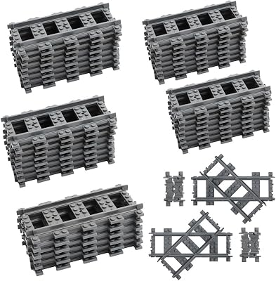 42PCS City Train Tracks, Classic Accessories, Railroad Building Toy Compatible with All Major Brand - 38 Straights, 2 Left Right 45° Intersection Rails, 2 Flexible Rails