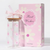 Cute Glass Cups with Lid Straw Teen Girl Birthday Gifts for Women | Daisy Iced Coffee Cup, Pink Aesthetic Mug Tumbler for Mothers Day Thanksgiving Christmas Valentines Coffee Lover 16oz