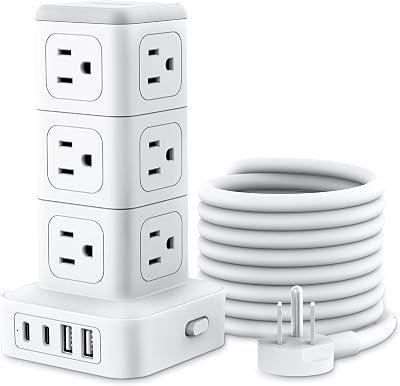 NTONPOWER 10ft Extension Cord Power Strip Tower
