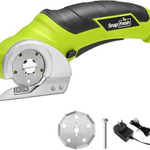 SnapFresh Cordless Electric Scissors, 4V Electric Mini Box Cutter, Carpet & Cardboard Cutter Tool with a Replacement Blade/Charger, Rotary Cutter for Cardboard Packages Leather Plastic （Green）