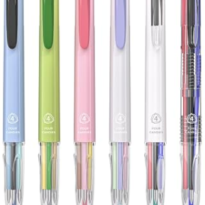 Four Candies 4-in-1 Multicolor Pens, 18 Colors, 6 Pack | Quick-Dry Ink, 0.5MM Fine Point, Smooth Writing, Retractable Design, School, Office & Nurse Supplies