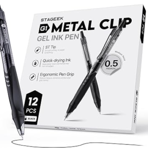 STAGEEK 12 Pack Black Gel Pens, Quick Dry Black Ink Pens, 0.5mm Fine Point Retractable Smooth Writing Pens for Journaling, Writing, Business Gel Pen for Office School & Home Supplies(Black)