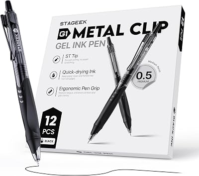 STAGEEK 12 Pack Black Gel Pens, Quick Dry Black Ink Pens, 0.5mm Fine Point Retractable Smooth Writing Pens for Journaling, Writing, Business Gel Pen for Office School & Home Supplies(Black)