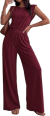 BTFBM 2 Piece Sets for Women Summer 2026 Casual Shoulder Pad Tank Top Wide Leg Pants Matching Set Travel Airport Outfits(Burgundy, Small)