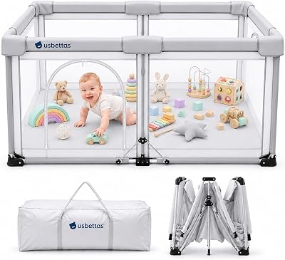 Foldable Baby Playpen, 59"x71", Light Gray | 1-Minute Setup, Lightweight Portable, Carry Bag Included, Indoor Outdoor, For Babies & Toddlers