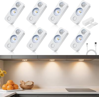LightingWill Rechargeable Motion Sensor Puck Lights 8 Pack