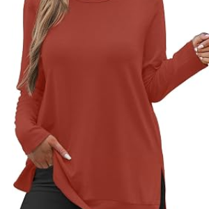 JUSTFASHIONNOW Womens Long Sleeve Tunic Tops to Wear with Leggings Crew Neck