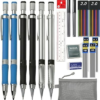 0.5mm 0.7mm 2.0mm Mechanical Pencil: 6 Pencils Set with Case Drawing Sketch | Includes 6 pencils in 0.5mm, 0.7mm and 2.0mm sizes, HB and colored lead refills, erasers, ruler and case for school use.