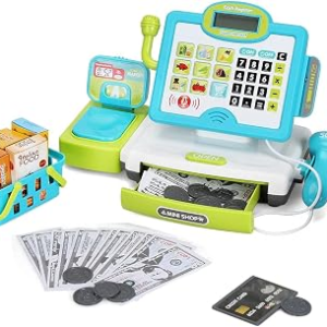 FS Pretend Play Calculator Cash Register Toy as Preschool Gift for Kids, Classic Count Toy with Sound, Microphone, Scanner, Pretend Credit Card, Play Food for Boys & Girls, Ages 3 4 5 6 7