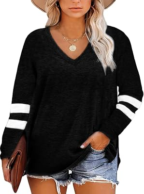 Gloria Sarah Womens Plus Size Tops V Neck T Shirt