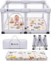 Foldable Baby Playpen with Mat, 50″x50″, Light Gray | 1-Minute Setup, Lightweight Portable, Carry Bag Included, Indoor Outdoor Use, For Babies & Toddlers