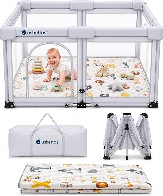 Foldable Baby Playpen with Mat, 50"x50", Light Gray | 1-Minute Setup, Lightweight Portable, Carry Bag Included, Indoor Outdoor Use, For Babies & Toddlers