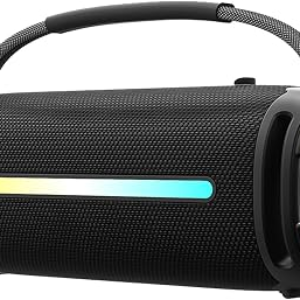 Bluetooth Speaker with 20W Deep Bass, Waterproof Wireless Outdoor Speaker with Colorful LED Lights, TWS Pairing, Loud Speaker for Party, Beach, Travel & Home (Black)