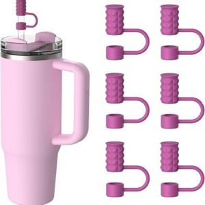 YOTIME 6Pcs Silicone Straw Covers Cap, 0.39in/10mm Straw Toppers Compatible with Stanley Cup 40 & 30 oz, Reusable Dust-Proof Cover Cap for Tumbler with Handle, Rose Red