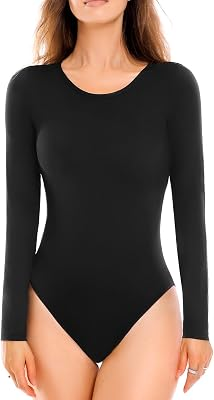WALIFREY Womens Long Sleeve Round Neck Bodysuits Tops