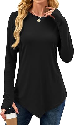 JUSTFASHIONNOW Womens Tunic Tops Loose Fit Thumb Hole Long Sleeve Shirt