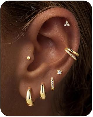 Turandoss 7 Pairs 14K Gold Plated Small Hoop Earrings