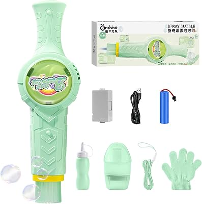 Fog Bubble Machine, Rechargeable Automatic Electric Smoke Bubble Machine, Magic Interactive Fog Bubble Maker with Smoke, Colorful Lights & Music, Bubble Fog Game for Parties Gift (Green)