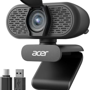 Acer 1080p Webcam USB Plug and Play Webcam for PC with Noise Cancellation Microphones Computer Camera for Desktop Streaming Gaming Online Meeting Wide Angle Privacy Cover A-to-C Adapter Easy Setup