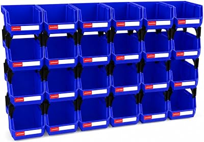 LEADLOONG 24 Pack Stackable Storage Bins Heavy Duty Parts Organizer Blue