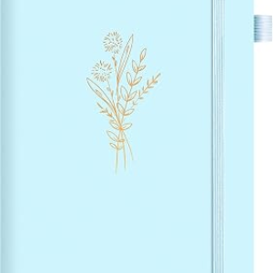 Lined Journal Notebook for Women Cute Leather Notebooks for Writing | 192 Pages A5 Hardcover Journaling Aesthetic Floral Diary, 5.7 x 8.3 In, Blue