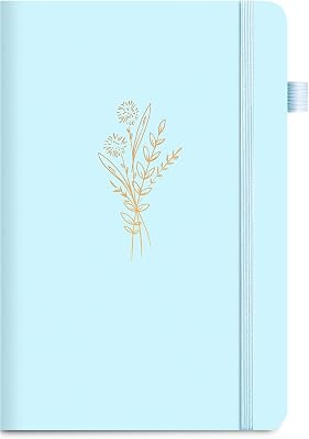 Lined Journal Notebook for Women Cute Leather Notebooks for Writing | 192 Pages A5 Hardcover Journaling Aesthetic Floral Diary, 5.7 x 8.3 In, Blue