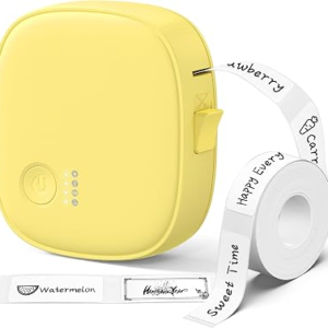 Mini Label Maker Machine with Tape AH-P05, Portable Bluetooth Mini Label Printer, Wireless Thermal Label Maker, Waterproof & Rechargeable, Built-in Cutter, for Home, Office, Kitchen – Yellow