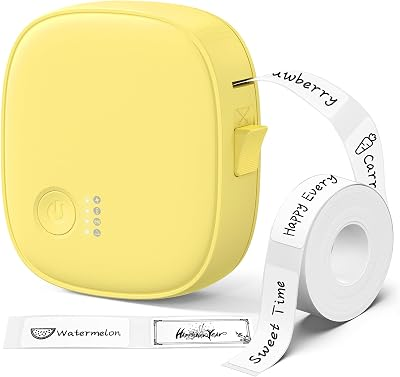 Mini Label Maker Machine with Tape AH-P05, Portable Bluetooth Mini Label Printer, Wireless Thermal Label Maker, Waterproof & Rechargeable, Built-in Cutter, for Home, Office, Kitchen – Yellow