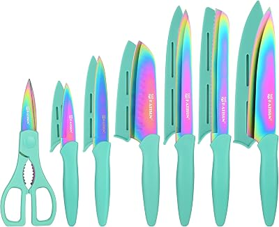 KATISUN 13-Piece Rainbow Titanium Kitchen Knife Set