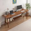 63" Extra Long 2 Person Computer Desk with Shelves, Walnut Workstation