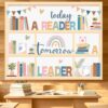 63Pcs Boho Reading Bulletin Board Decorations Set, Motivational Library Books Paper Cut-Outs Inspirational Affirmation Cutouts for Back to School Teacher Supplies Office Classroom Door Wall Decor